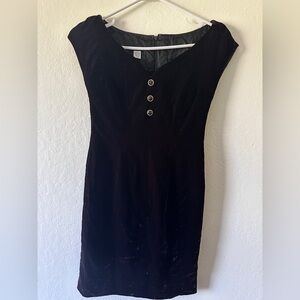 Mini Velvet Black Dress with Button Detail